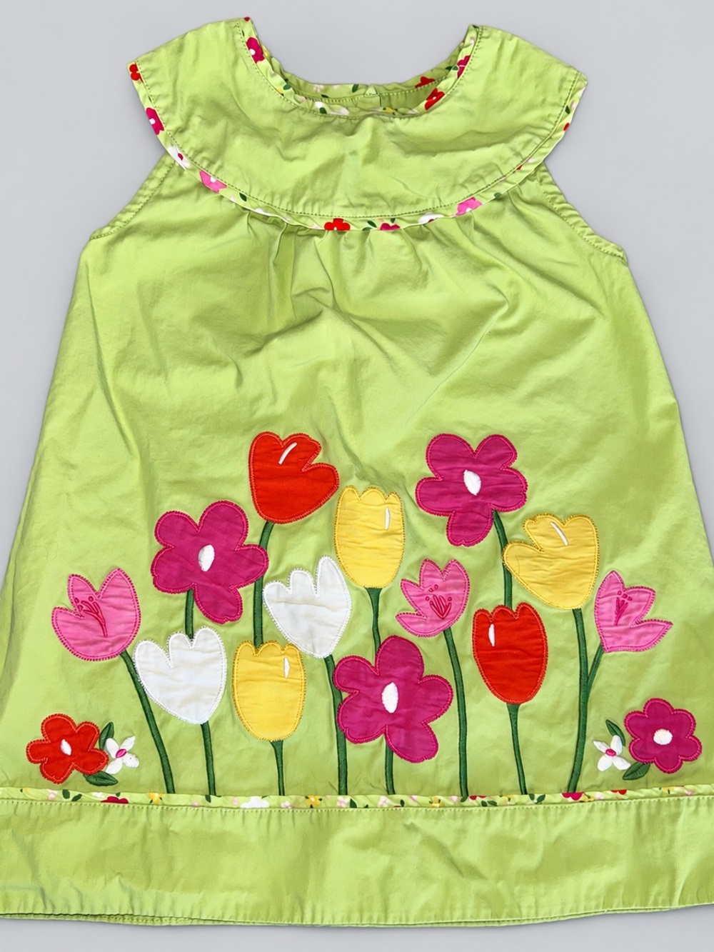 Gymboree Girls 2T Green Floral Appliqué Sleeveless Dress